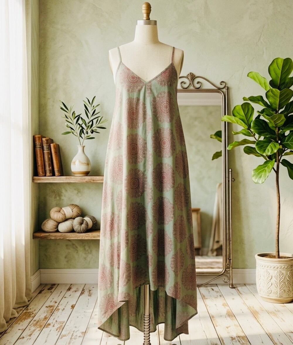 Natural Life Boho Floral Sage Green Maxi Dress S Flowy Boho Fairycore Whimsygoth